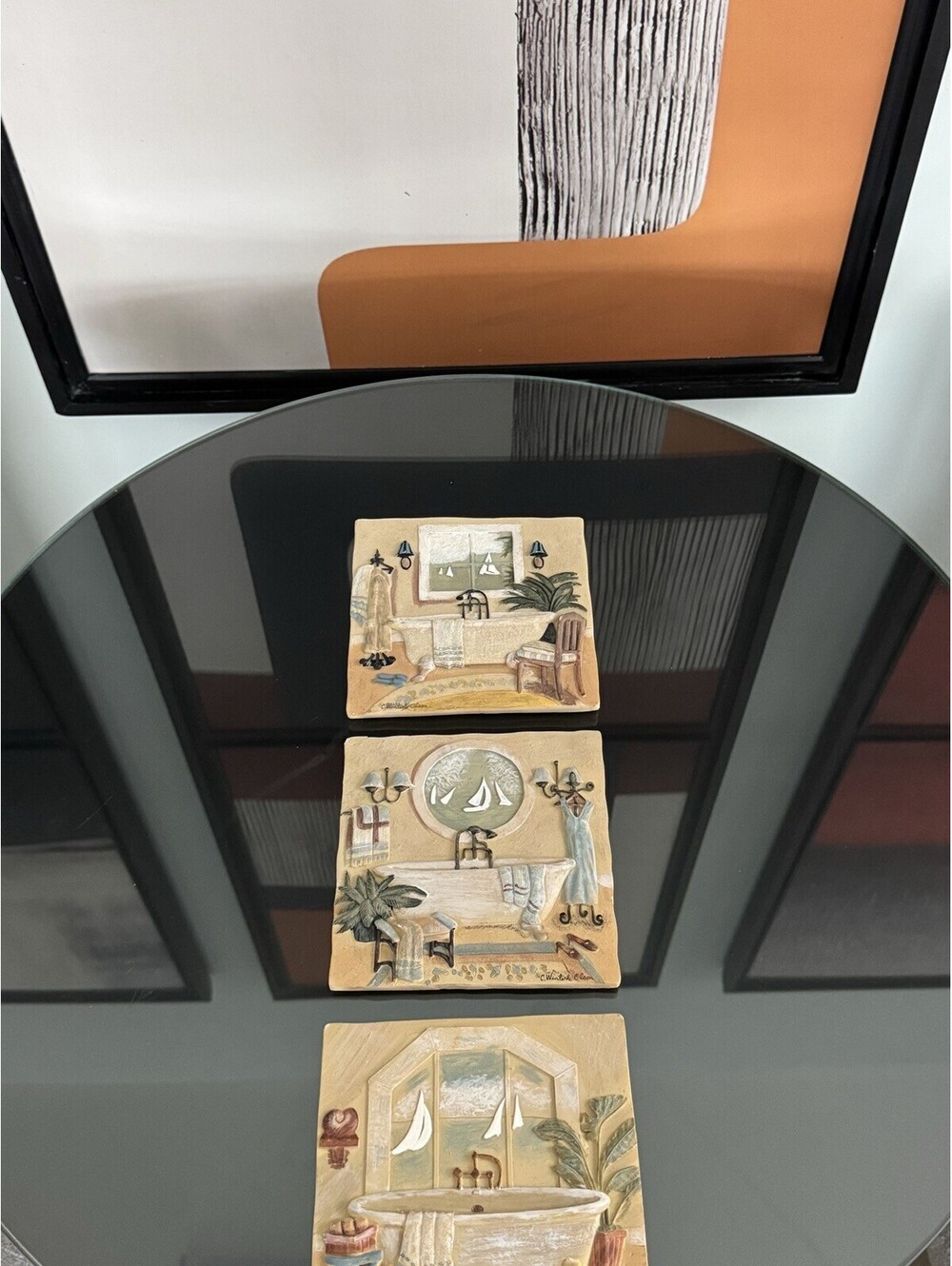 C Winterle Olson New View 3D Bathroom Wall Plaques Set 3 Clawfoot Tub Coastal